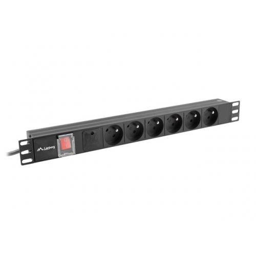 PDU Lanberg PDU-06E-0200-BK, 6x Schuko French, Black