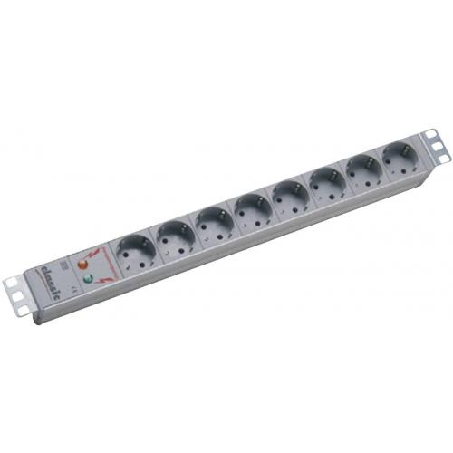 Bachmann, PDU 8 prize Schuko, 1U, impamantare, protectie supratensiune, fara intrerupator, 2 metri, RAL 7035, Aluminiu