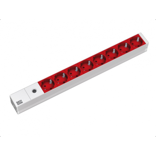 Bachmann IT PDU 8 x prize Schuko, in IEC C14 1U, impamantare, 16A/3600W, siguranta 10A,lungime cablu 2 metri, RAL 3020, aluminiu, rosu