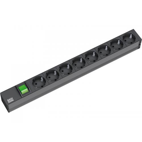 Bachmann IT PDU 8x prize Schuko ,1x switch, 2-pole, impamantare, intreruptor,2m, in Schuko,negru,Aluminiu