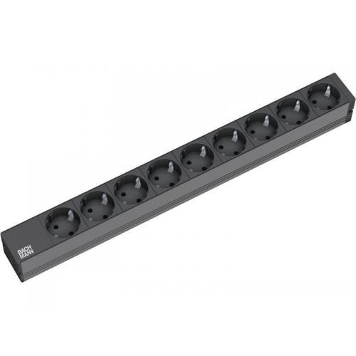 Bachmann IT PDU 9 x prize Schuko, in Schuko,1U, impamantare, fara intrerupator, 2 metri, negru, Aluminiu