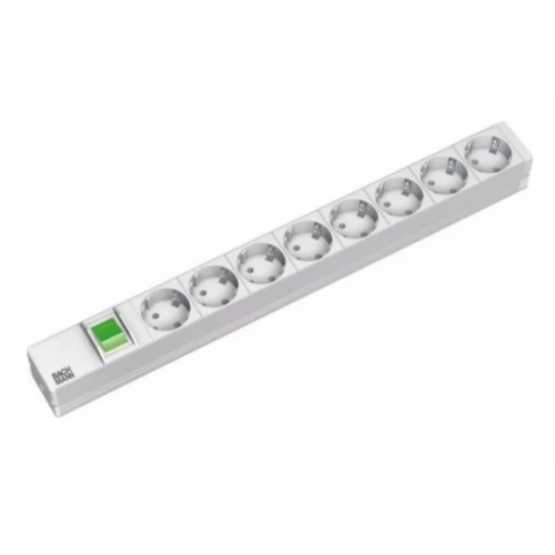 Bachmann IT  PDU 8 x prize Schuko, 1x Switch ,in Schuko, 1U, impamantare, intrerupator, lungime cablu 2 metri, RAL 7035, aluminiu, alb