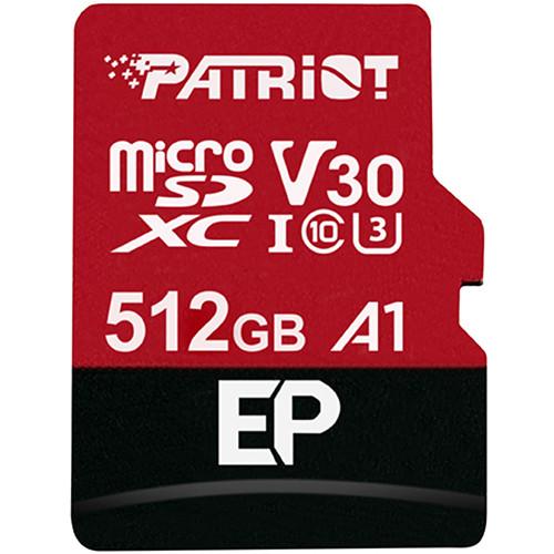 Memory Card microSDXC Patriot EP 512GB, Class 10, UHS-I U3, V30, A1 + Adaptor SD
