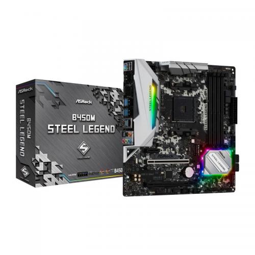 Placa de baza ASRock B450M Steel Legend, AMD B450, Socket AM4, mATX