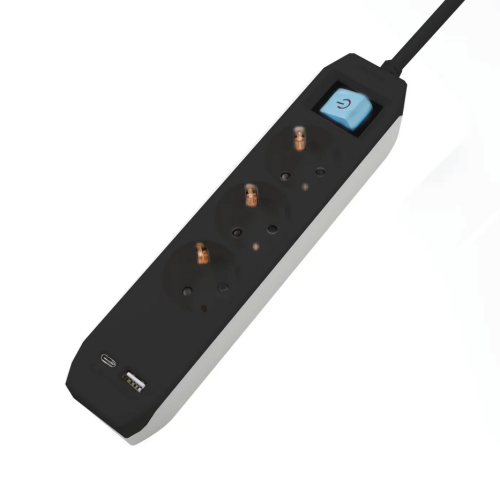Prelungitor Spacer PP-3-45B-TC-USB, 3 x Schuko, 1 x USB-C, 1 x USB-A, 3.1 A, Black-White