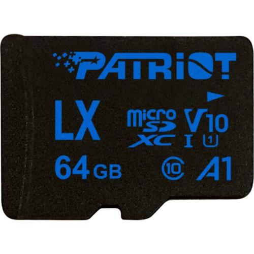 Memory Card microSDXC Patriot LX 64GB, Class 10, UHS-I U1, V10, A1 + Adaptor SD