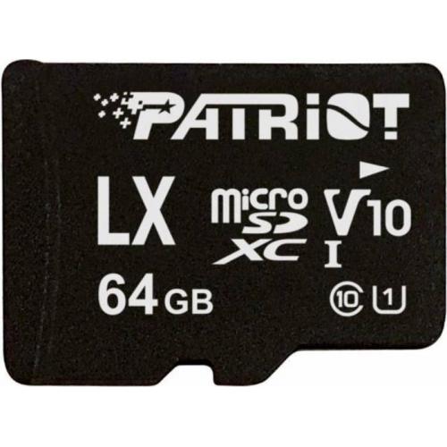 Memory Card microSDXC Patriot LX 64GB, Class 10, UHS-I U1, V10 + Adaptor SD