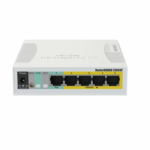 Switch MikroTik RB260GSP (CSS106-1G-4P-1S), 5 porturi, PoE