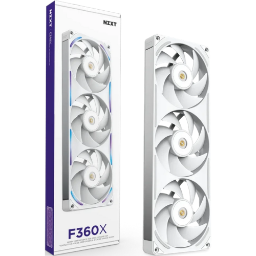 Kit Ventilator NZXT F Series F360X, RGB LED, 120 mm, White, 3 bucati