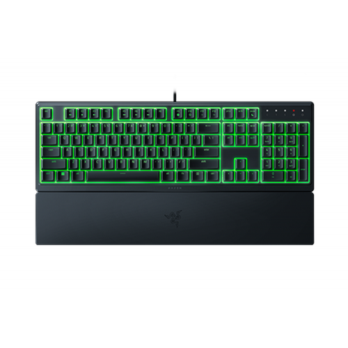 Tastatura Razer Ornata V3 X - Low Profile Gaming Keyboard - US Layout  TECH SPECS SWITCH TYPE Razer™ Membrane Switch APPROXIMATE SIZES Full Size LIGHTING Single Zone Razer Chroma™ RGB Lighting WRIST REST Yes ONBOARD MEMORY None MEDIA KEYS None PASSTHROUGH