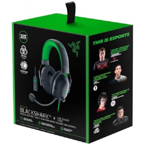 Casti cu microfon Razer BlackShark V2, 3.5mm jack/USB-A, Black-Green