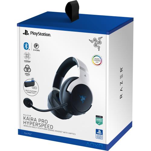 Casti cu microfon Razer Kaira Pro HyperSpeed - Playstation Licensed, Bluetooth/USB-C, Black-White