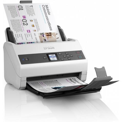 Scanner Epson WorkForce DS-970, dimensiune A4, tip sheetfed, viteza scanare: 85 ppm mono si color, ADF 100 coli, rezolutie optica 600 X 600dpi, duplex, senzor CIS, tehnologie LED, Scanare catre BMP, JPEG, TIFF, multi-TIFF, PDF, searchable PDF, PDF/A, PNG,