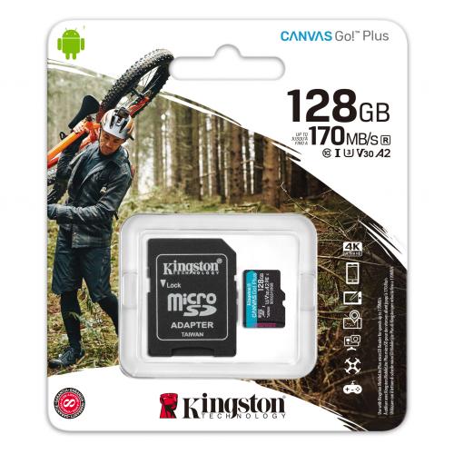 Card de Memorie MicroSD Kingston Canvas GO Plus, 128GB, Adaptor SD, Class 10