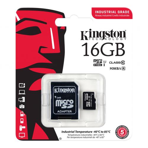 Memory Card microSDHC Kingston Industrial 16GB, Class 10, UHS-I U1 + Adaptor SD