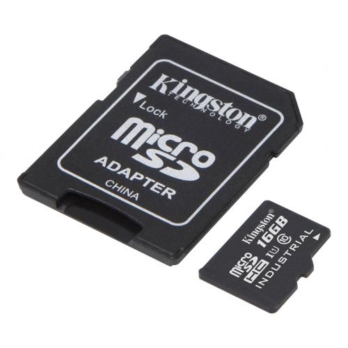 Memory Card microSDHC Kingston Industrial 16GB, Class 10, UHS-I U1 + Adaptor SD