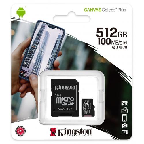 Card de Memorie MicroSD Kingston Select Plus, 512GB, Adaptor SD, Class 10