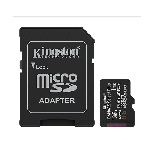 Memory Card microSDXC Kingston Canvas Select Plus SDCS3 1TB, Class 10, UHS-I U3, V30, A1 + Adaptor SD