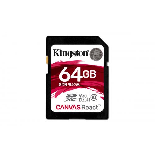 Memory Card SDXC Kingston Canvas React 64GB, Class 10, UHS-I U3, V30, A1
