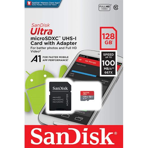 Memory Card microSDXC SanDisk by WD Ultra 128GB, Class 10, UHS-I U1, A1 + Adaptor SD