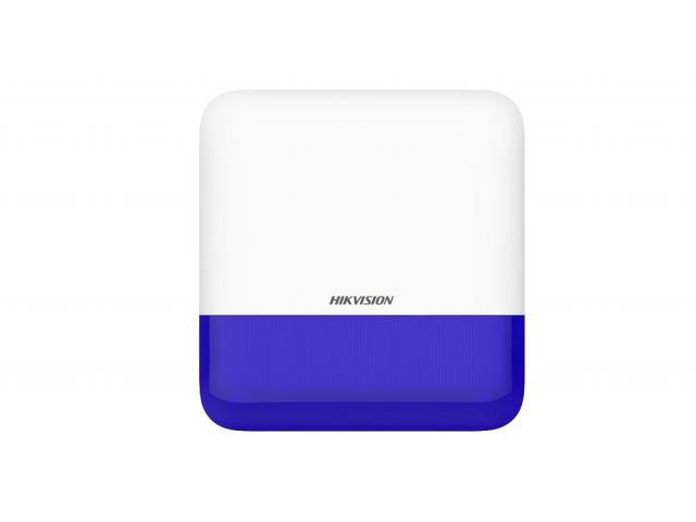 Sirene de exterior wireless AXPRO Hikvision DS-PS1-E-WE(Blue Indicator), frecventa de operare: 868 MHz, comunicare bidirectionala Tri-X wireless protocol, distanta de comunica RF: 1600metri, criptare: AES-128, 2 x tamper, Strobe light BLUE, nivel sonor: 1