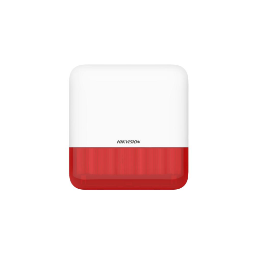 Sirene de exterior wireless AXPRO Hikvision DS-PS1-E-WE(Red Indicator), frecventa de operare: 868 MHz, comunicare bidirectionala Tri-X wireless protocol, distanta de comunica RF: 1600metri, criptare: AES-128, 2 x tamper, Strobe light RED, nivel sonor: 110