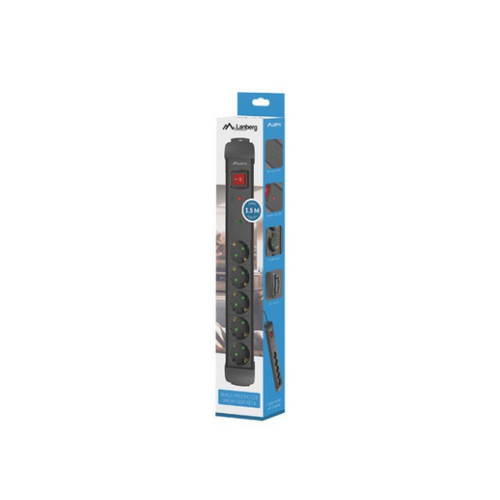 Prelungitor Lanberg SURGE PROTECTOR SP1, 5x Schuko, 1.5 m, Black