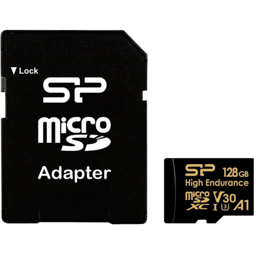 Memory Card microSDXC Silicon Power High Endurance Golden Series 128GB, Class 10, UHS-I U3, V30, A1 + Adaptor SD