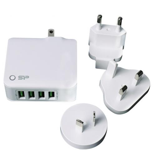 Incarcator retea Silicon Power WC104P, 4x USB, 22W UK/EU/AU adapters, White