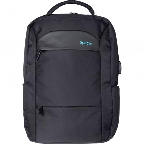 Rucsac Spacer pentru notebook de max. 15.6″, 1 compartiment, buzunar frontal x 2, buzunar lateral x 2, waterproof, poliester, albastru