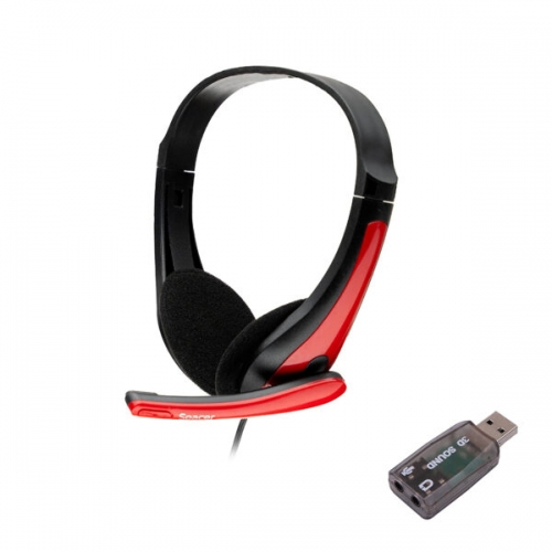 Casti cu microfon Spacer SPHS-SILVER-USB, 2x 3.5mm jack/USB-A, Black-Red
