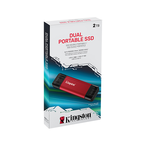 SSD portabil Kingston Dual Portable Solid, 2TB, USB-A/USB-C, Black-Red