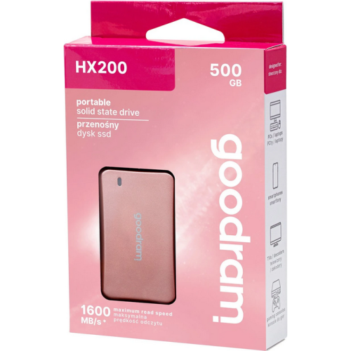 SSD portabil Goodram HX200, 500GB, USB-C 3.1, Rose Gold