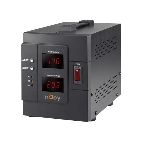 AVR nJoy Akin 2000, 2000VA/1600W, cu releu, LCD Display, functie de intarziere la pornire, functie de selectie a tensiunii, 2 prize Schuko