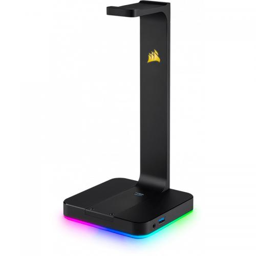Headset stand 7.1 surround, negru 2x USB 3.1 tip A pentru incarcare si conectare dispozitive mobile. Placa audio integrata care ofera sunet surround oricarei perechi de casti stereo, compatibil cu CORSAIR iCUE