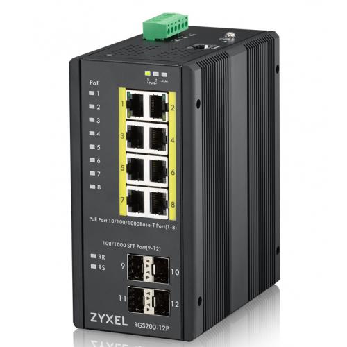 Switch Zyxel RGS200-12P Industrial, 8 porturi, PoE