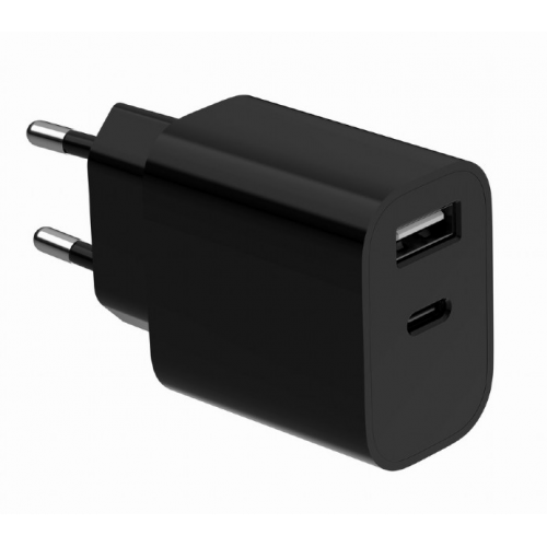 Incarcator retea Gembird TA-UC-2AC12-01-BK, 1x USB-A, 1x USB-C, 2.4A, Black