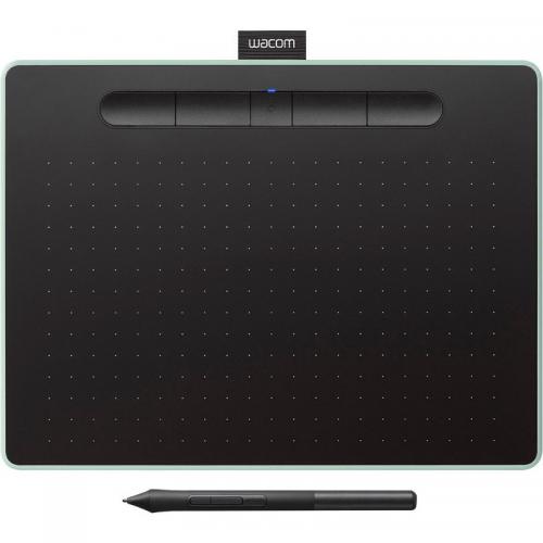 Tableta grafica Intuos M Black, cu Bluetooth, dimensiune 264x200x8.8mm, suprafata activa 216x135mm, rezolutie 2540 lpi, nivele de presiune 4096, fara multi touch, compatibilitate Windows 7, macOS X 10.11, Android 6, Chrome OS 87 sau variante mai noi