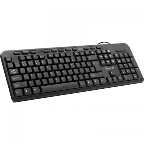 Tastatura Spacer SPKB-169 cu fir, USB, multimedia, 104 taste + 11 taste multimedia, anti-spill, negru