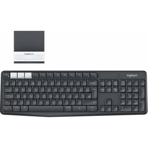 Tastatura Wireless Logitech K375s, Bluetooth, Layout US, Black + Suport