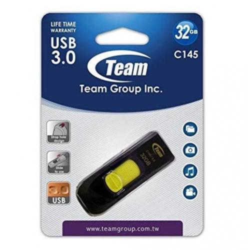 Stick Memorie TeamGroup C145 32GB, USB 3.0, Black-Yellow