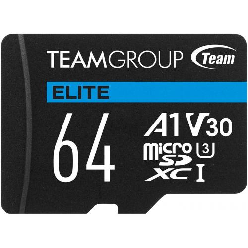 Memory Card microSDXC TeamGroup Elite 64GB, Class 10, UHS-I U3, V30, A1 + Adaptor SD