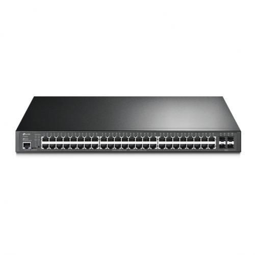 Switch TP-Link JetStream 48-Port Gigabit L2 Managed, TL-SG3452P interfata:  48× Porturi RJ45 10/100/1000 Mbps,  4× Sloturi Gigabit SFP, 1× Port RJ45 pe console, 1× Port Micro-USB pe console, Standard: 802.3at/af compliant, Porturi PoE+: 48 porturi, până l