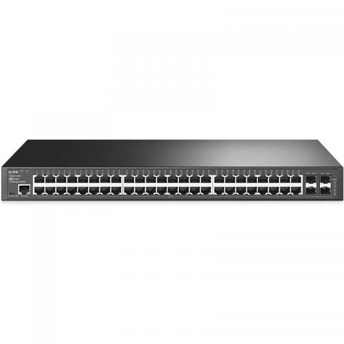 TP-LINK TL-SG3452X Switch JetStream cu management | 48× Porturi Gigabit L2+ și 4× Sloturi 10GE SFP+, Interfață: 48× Poturi RJ45 10/100/1000 Mbps, 4× Sloturi 10G SFP+, 1× Port RJ45 pe console, 1× Port Micro-USB pe console, Fără ventilatoare, Montare în rac