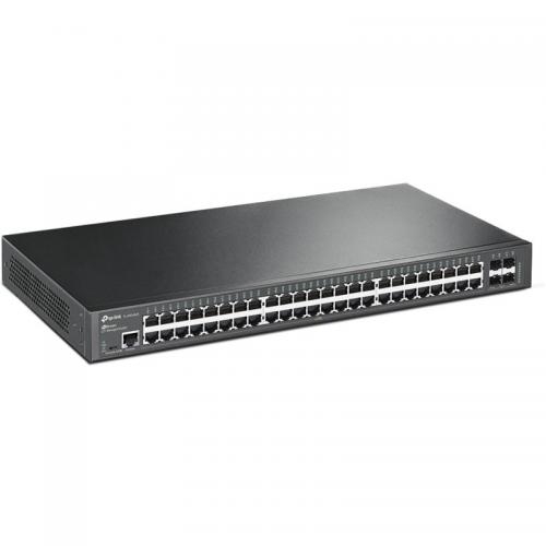 TP-LINK TL-SG3452XP Switch JetStream cu management | 4× Porturi 10GE SFP+ și 48× Porturi Gigabit, POE, Interfață: 48× Poturi RJ45 10/100/1000 Mbps PoE,  4× Porturi 10G SFP+, 1× Port RJ45 pe console, 1× Port Micro- USB pe console, 3 ventilatoare, Dimensiun