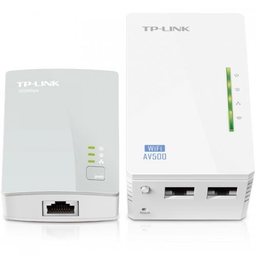 TP-Link, Adaptor PowerLine 300Mbps, Extender Wireless AV600 KIT, HomePlug AV,2 porturi 10/100Mbps, Butoane: Pair, Reset, Wi-Fi/Wi-Fi Clone, Aria de acoperire, 300 metri prin circuitul electric, 2.4- 2.4835GHz, Conținut Pachet: Powerline Ethernet Adapter T