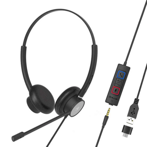 Casti cu microfon Tellur Voice 420, 3.5 mm jack/USB/USB-C, Black