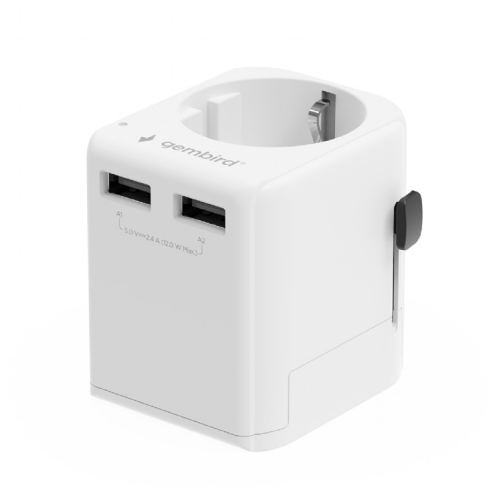 Priza Gembird TPA-EU2A12-01-W, 2 x USB-A, 2500 W, White