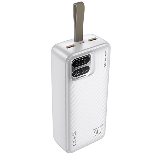 Baterie portabila Tracer BLAZE, 30000 mAh, 2 × USB‑A, 1 × USB‑C, White