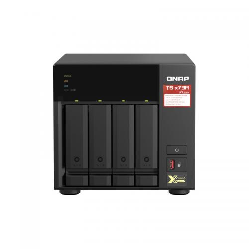 NAS QNAP 473A 4-Bay, CPU AMD Ryzen V1000 series V1500B 4C/8T 2.2 GHz, RAM 8GB (1x 8GB) DDR4 (2 x SODIMM slots, max. 64GB total, optional ECC RAM support), 2.5/3.5 SAS 12Gbps, SAS/SATA 6Gbps HDD (neincluse), LAN: 2 x 2.5GbE, optional 10GbE expansion via a 